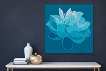 Load image into Gallery viewer, Blue Peony on Blue Background - 24" x 24" print