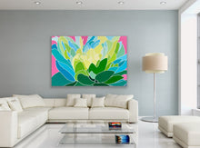 Load image into Gallery viewer, Blue Green Peony on Pink Background - Print SOLD OUT