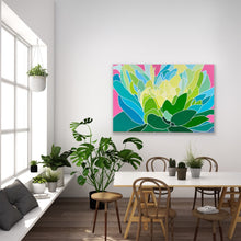 Load image into Gallery viewer, Blue Green Peony on Pink Background - Print SOLD OUT