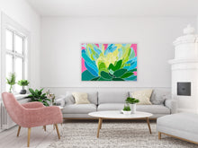 Load image into Gallery viewer, Blue Green Peony on Pink Background - Print SOLD OUT