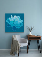 Load image into Gallery viewer, Blue Peony on Blue Background - 24" x 24" print