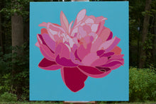 Load image into Gallery viewer, Pink Peony on Blue Background Original - SOLD