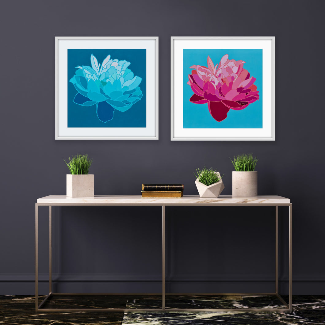Pink and Blue Peony Pair Prints - 24