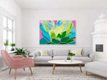 Load image into Gallery viewer, Blue Green Peony on Pink Background - Print
