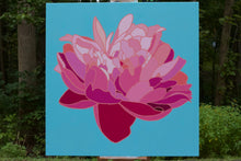 Load image into Gallery viewer, Pink Peony on Blue Background Original - SOLD
